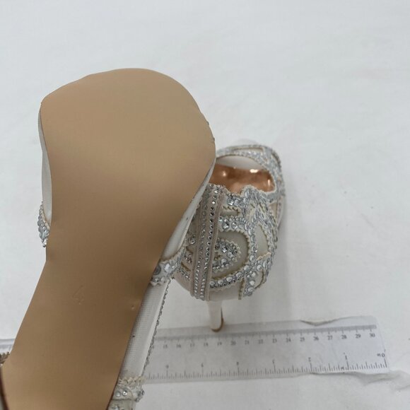 XYD White Peep Toe Half D'Orsay Mesh Pumps Crystal Studded High Heels Dress Shoe - Picture 6 of 8